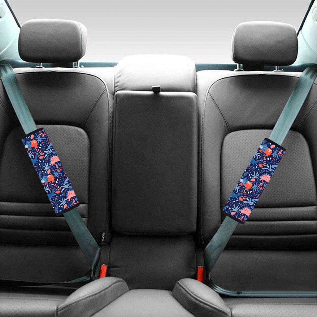 Cute Dino Leaves And Flowers Print Car Seat Belt Covers