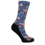 Cute Dino Leaves And Flowers Print Crew Socks