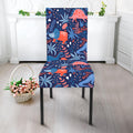 Cute Dino Leaves And Flowers Print Dining Chair Slipcover