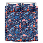 Cute Dino Leaves And Flowers Print Duvet Cover Bedding Set