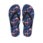 Cute Dino Leaves And Flowers Print Flip Flops