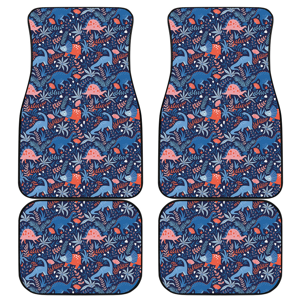 Cute Dino Leaves And Flowers Print Front and Back Car Floor Mats