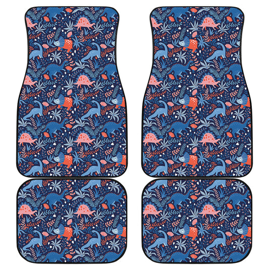 Cute Dino Leaves And Flowers Print Front and Back Car Floor Mats