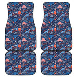 Cute Dino Leaves And Flowers Print Front and Back Car Floor Mats