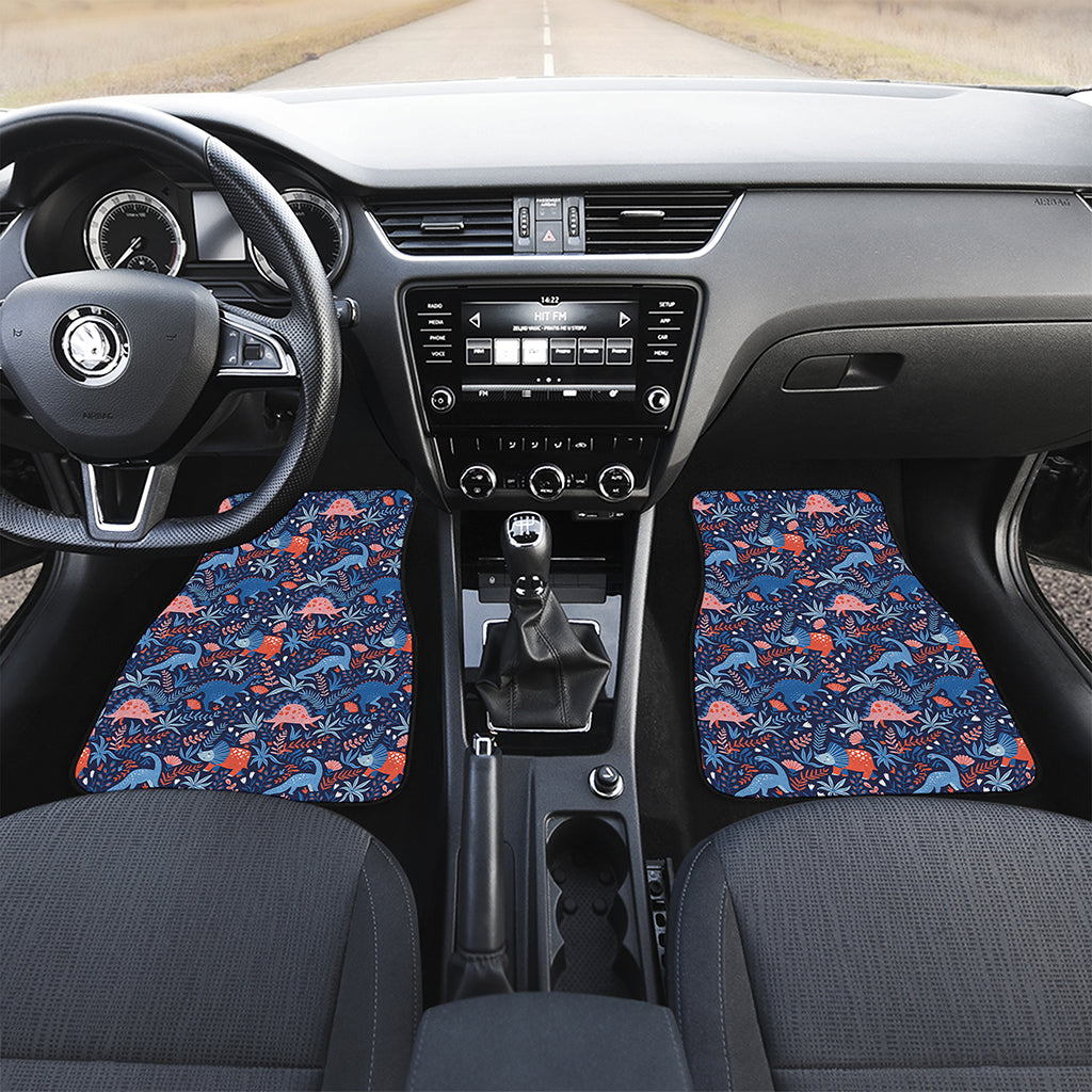 Cute Dino Leaves And Flowers Print Front and Back Car Floor Mats