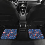 Cute Dino Leaves And Flowers Print Front and Back Car Floor Mats