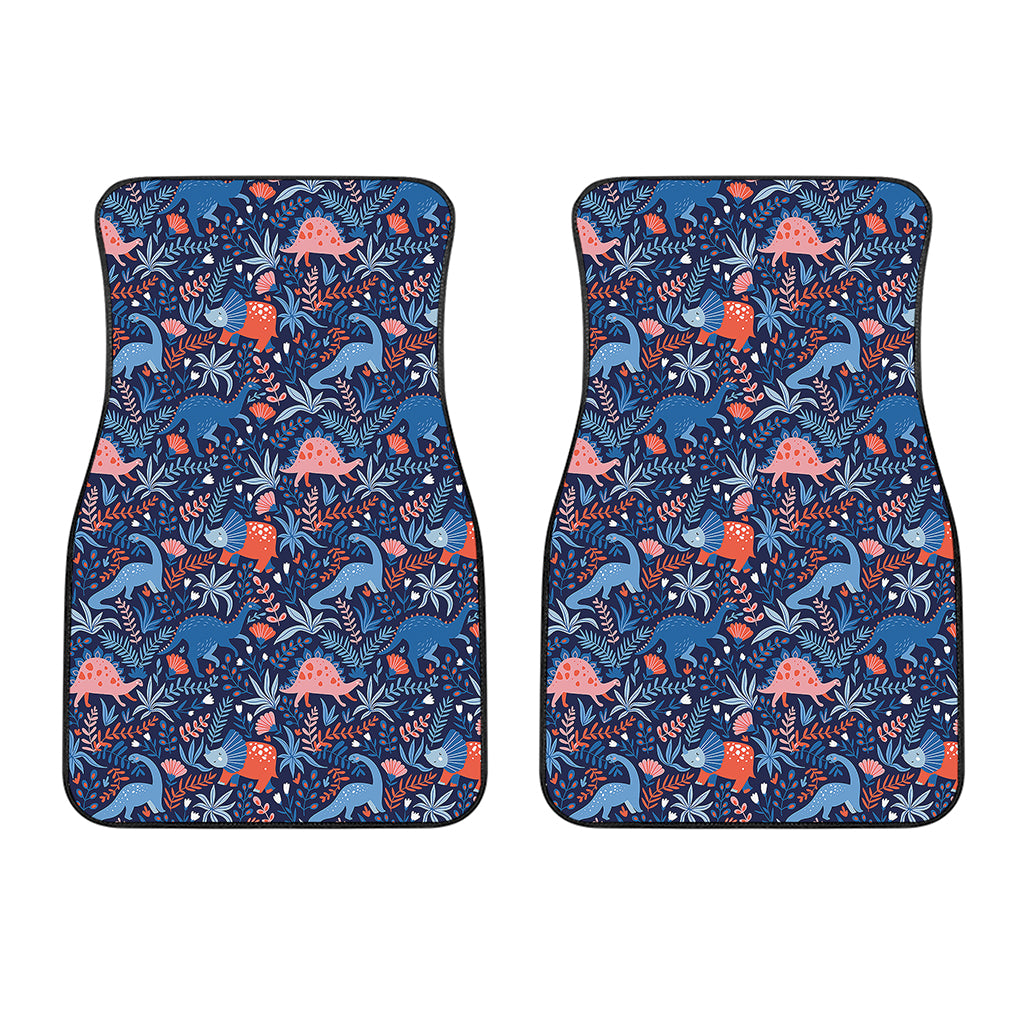 Cute Dino Leaves And Flowers Print Front Car Floor Mats