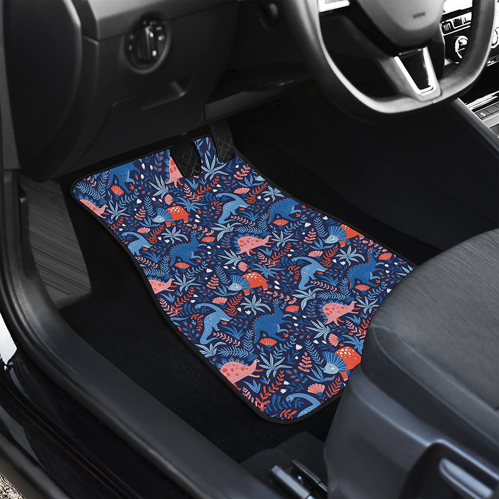 Cute Dino Leaves And Flowers Print Front Car Floor Mats