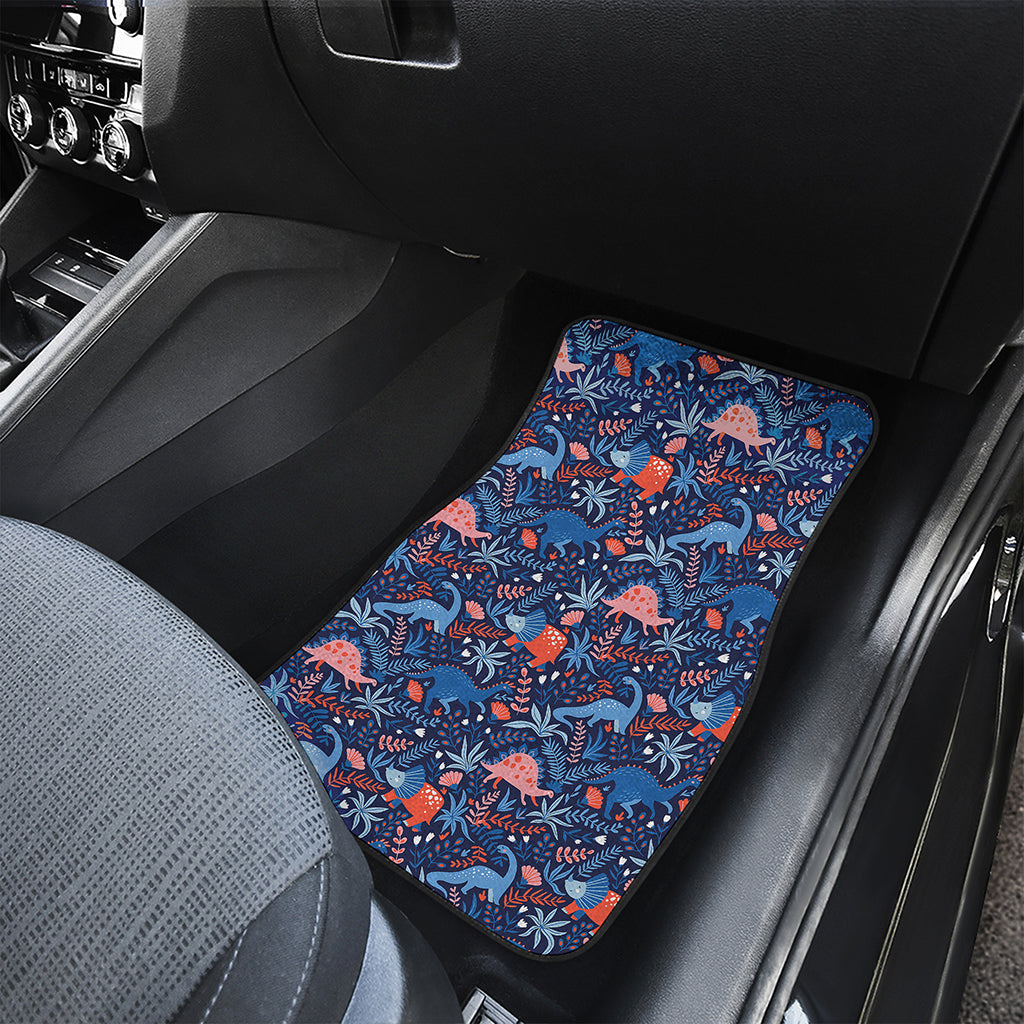 Cute Dino Leaves And Flowers Print Front Car Floor Mats