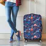 Cute Dino Leaves And Flowers Print Luggage Cover