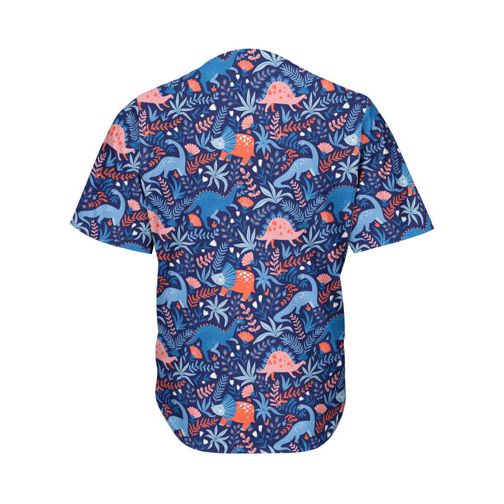 Cute Dino Leaves And Flowers Print Men's Baseball Jersey