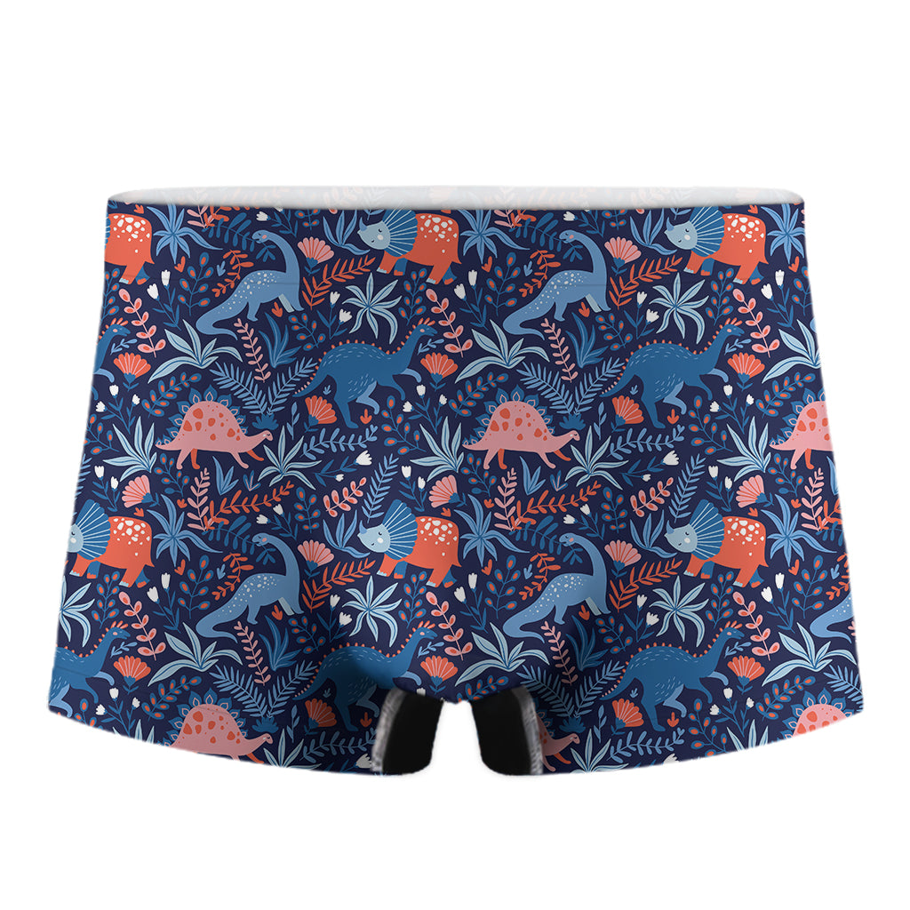 Cute Dino Leaves And Flowers Print Men's Boxer Briefs
