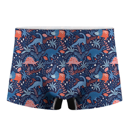Cute Dino Leaves And Flowers Print Men's Boxer Briefs