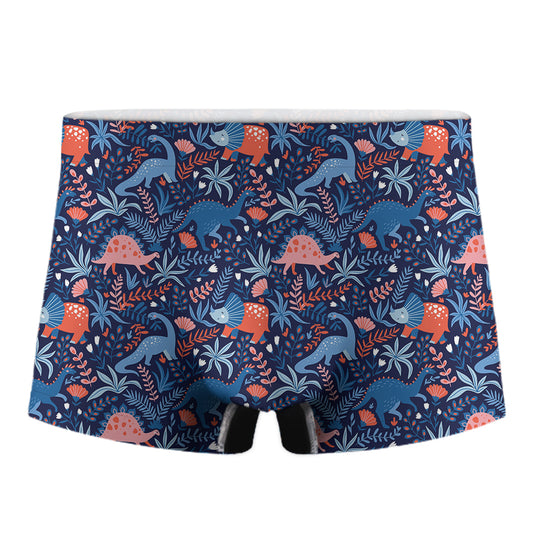 Cute Dino Leaves And Flowers Print Men's Boxer Briefs