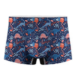 Cute Dino Leaves And Flowers Print Men's Boxer Briefs