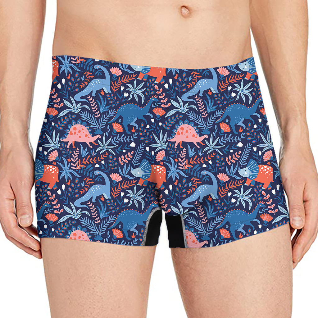 Cute Dino Leaves And Flowers Print Men's Boxer Briefs