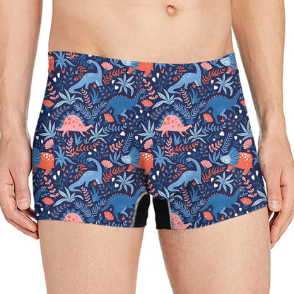 Cute Dino Leaves And Flowers Print Men's Boxer Briefs
