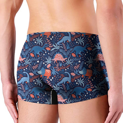 Cute Dino Leaves And Flowers Print Men's Boxer Briefs