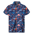 Cute Dino Leaves And Flowers Print Men's Short Sleeve Shirt
