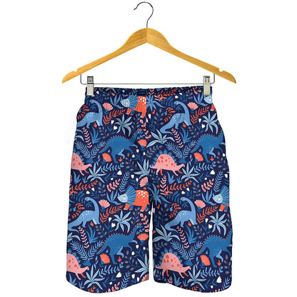 Cute Dino Leaves And Flowers Print Men's Shorts
