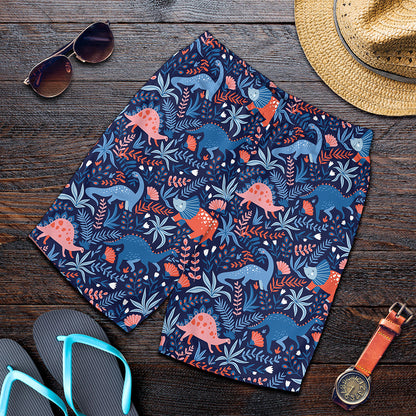 Cute Dino Leaves And Flowers Print Men's Shorts