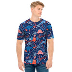 Cute Dino Leaves And Flowers Print Men's T-Shirt