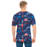 Cute Dino Leaves And Flowers Print Men's T-Shirt