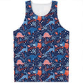Cute Dino Leaves And Flowers Print Men's Tank Top