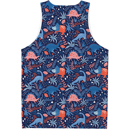Cute Dino Leaves And Flowers Print Men's Tank Top