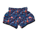 Cute Dino Leaves And Flowers Print Muay Thai Boxing Shorts