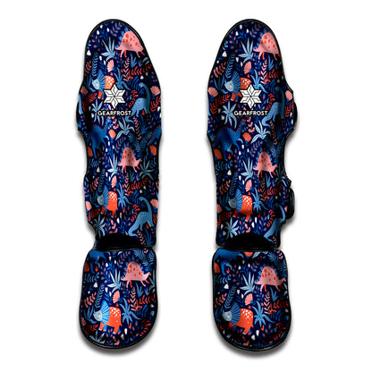 Cute Dino Leaves And Flowers Print Muay Thai Shin Guard