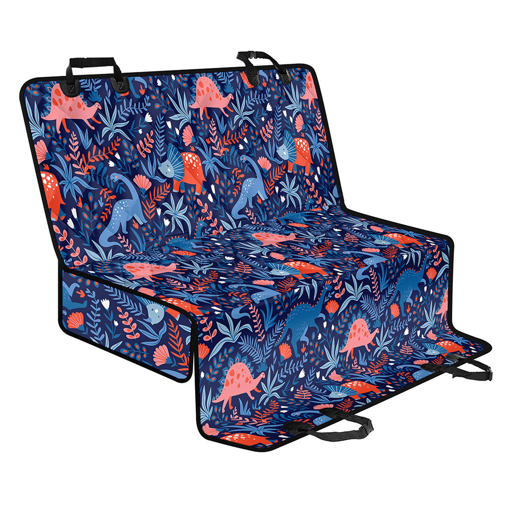 Cute Dino Leaves And Flowers Print Pet Car Back Seat Cover