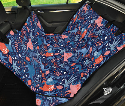 Cute Dino Leaves And Flowers Print Pet Car Back Seat Cover