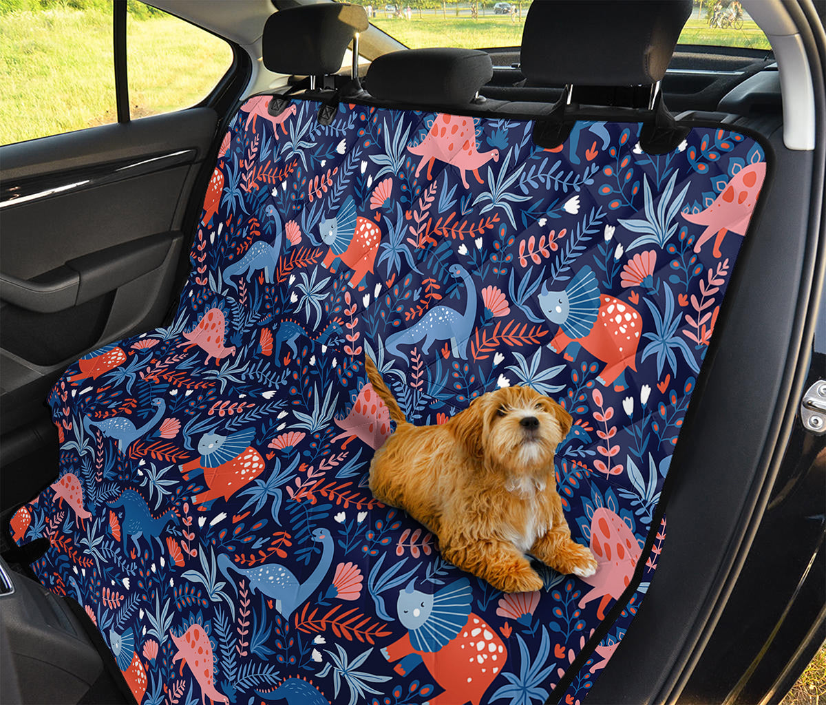 Cute Dino Leaves And Flowers Print Pet Car Back Seat Cover