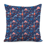 Cute Dino Leaves And Flowers Print Pillow Cover