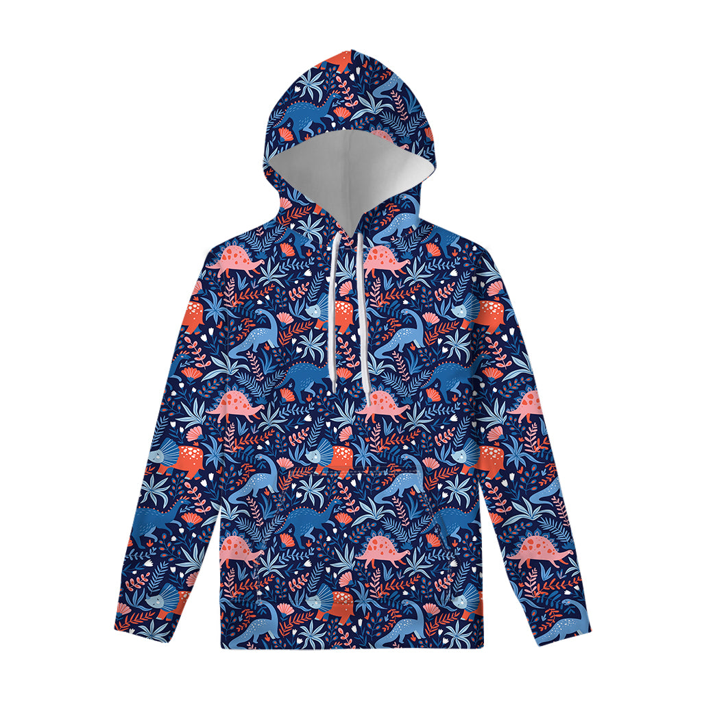 Cute Dino Leaves And Flowers Print Pullover Hoodie