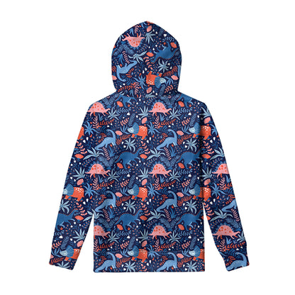 Cute Dino Leaves And Flowers Print Pullover Hoodie