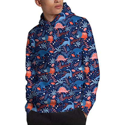 Cute Dino Leaves And Flowers Print Pullover Hoodie