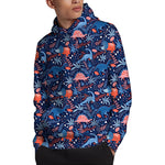 Cute Dino Leaves And Flowers Print Pullover Hoodie