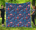Cute Dino Leaves And Flowers Print Quilt