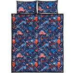 Cute Dino Leaves And Flowers Print Quilt Bed Set
