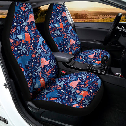 Cute Dino Leaves And Flowers Print Universal Fit Car Seat Covers