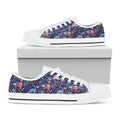Cute Dino Leaves And Flowers Print White Low Top Sneakers