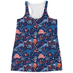 Cute Dino Leaves And Flowers Print Women's Racerback Tank Top