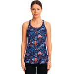 Cute Dino Leaves And Flowers Print Women's Racerback Tank Top