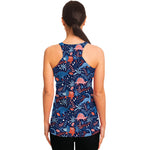 Cute Dino Leaves And Flowers Print Women's Racerback Tank Top