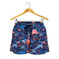Cute Dino Leaves And Flowers Print Women's Shorts