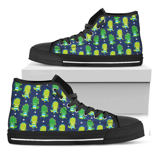 Cute Dino T-Rex Pattern Print Black High Top Shoes
