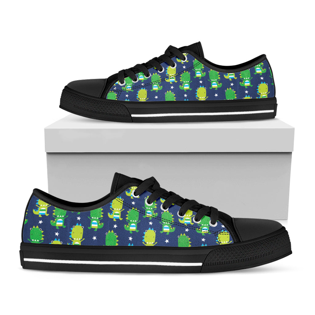 Cute Dino T-Rex Pattern Print Black Low Top Shoes