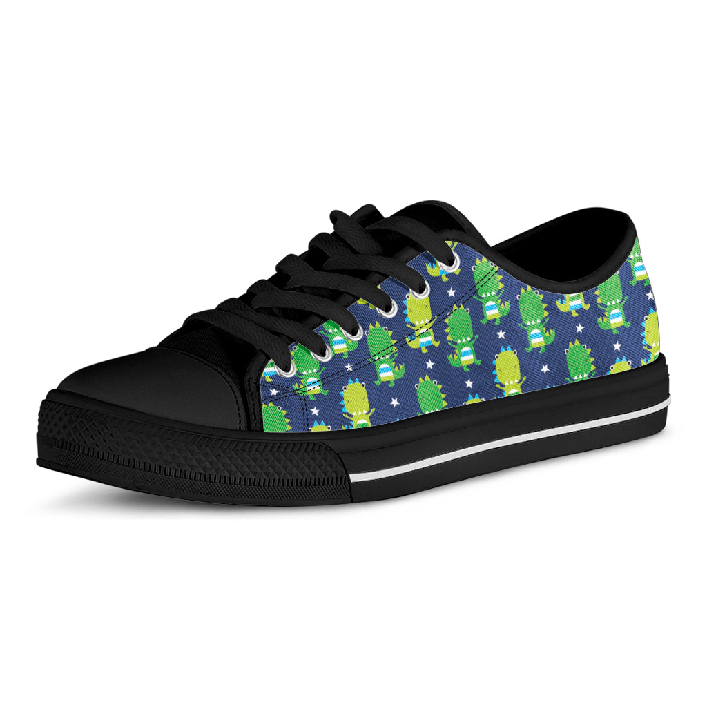 Cute Dino T-Rex Pattern Print Black Low Top Shoes